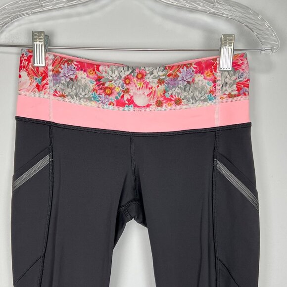 Lululemon Run A Marathon Crop II Legging Black Flowabinga Pink Floral size 4 - Picture 3 of 10